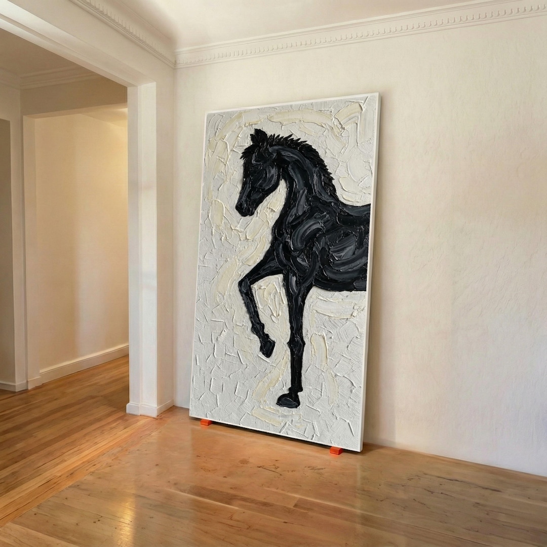 Black Stallion Canvas Wall Art, Abstract Horse Painting, Animal Art ...