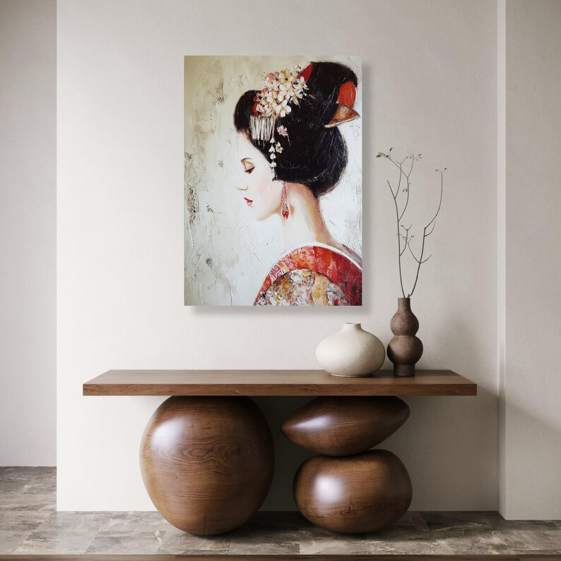 Japanese Geisha Portrait Canvas, Vintage Asian Art Print, Floral ...