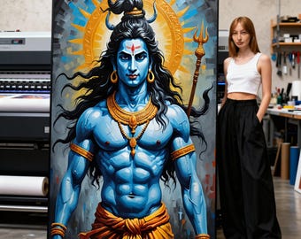 Lord Shiva Lingam and Trishul Glass Wall Art - Symbolic Divine