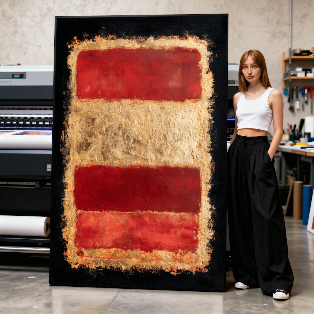 Abstract Red and Beige Blocks Canvas, Mark Rothko Wall Art, Modern ...