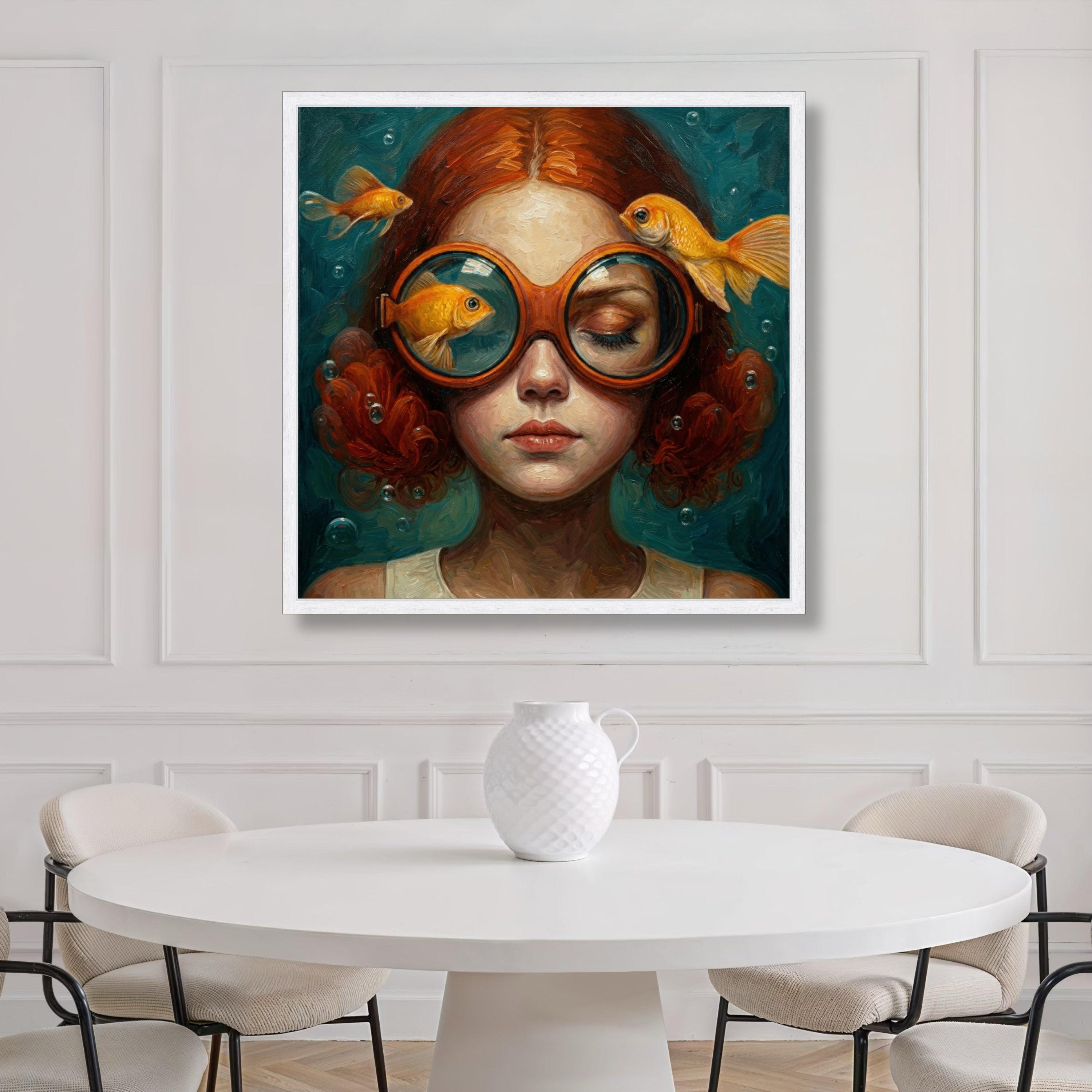 Surreal Girl With Goldfish Goggles Canvas, Underwater Fantasy Portrait ...