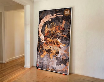 Samurai Warrior Canvas Art, Japanese Armor Illustration, Mythology Decor