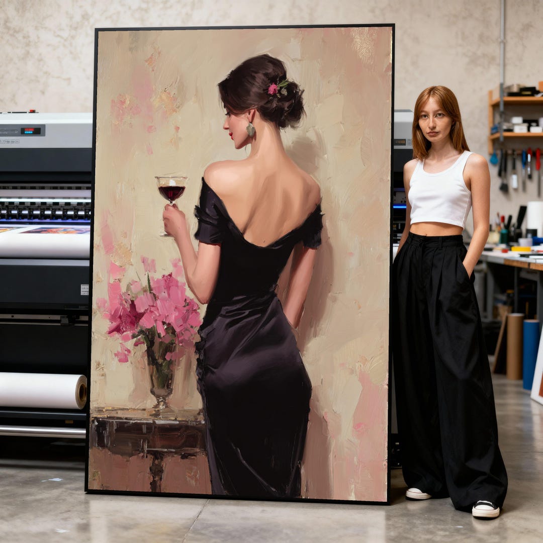 Woman in Black Dress Canvas Print, Vintage Style Portrait Art - Etsy