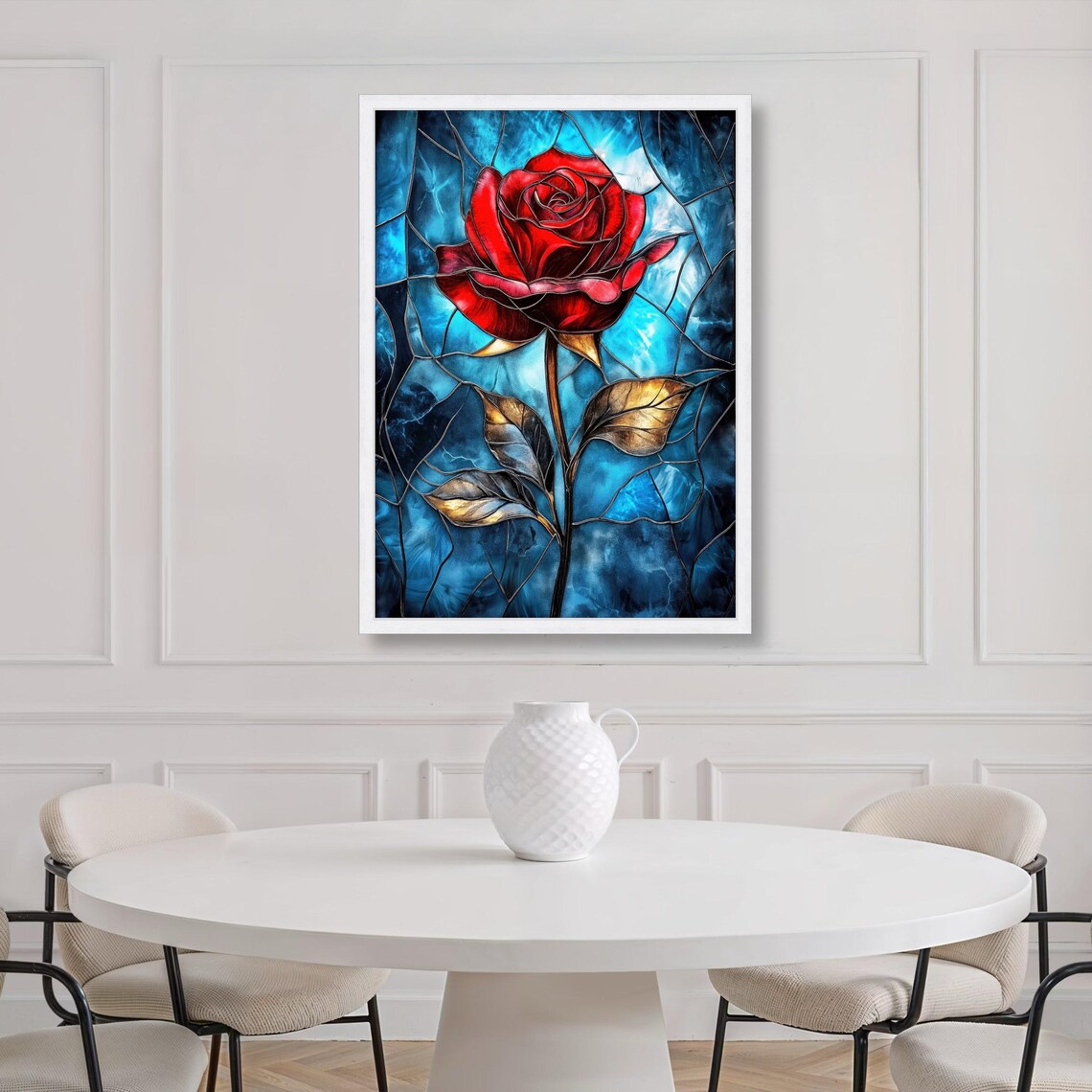 Vibrant Red Rose Canvas Wall Art, Stained Glass Flower Design, Floral ...
