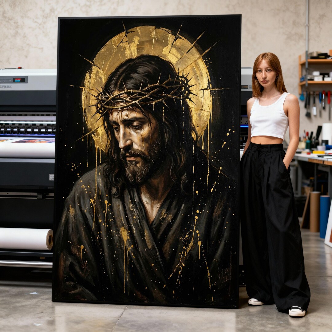 Jesus Christ Crown of Thorns Canvas, Gold Halo, Religious Wall Art - Etsy