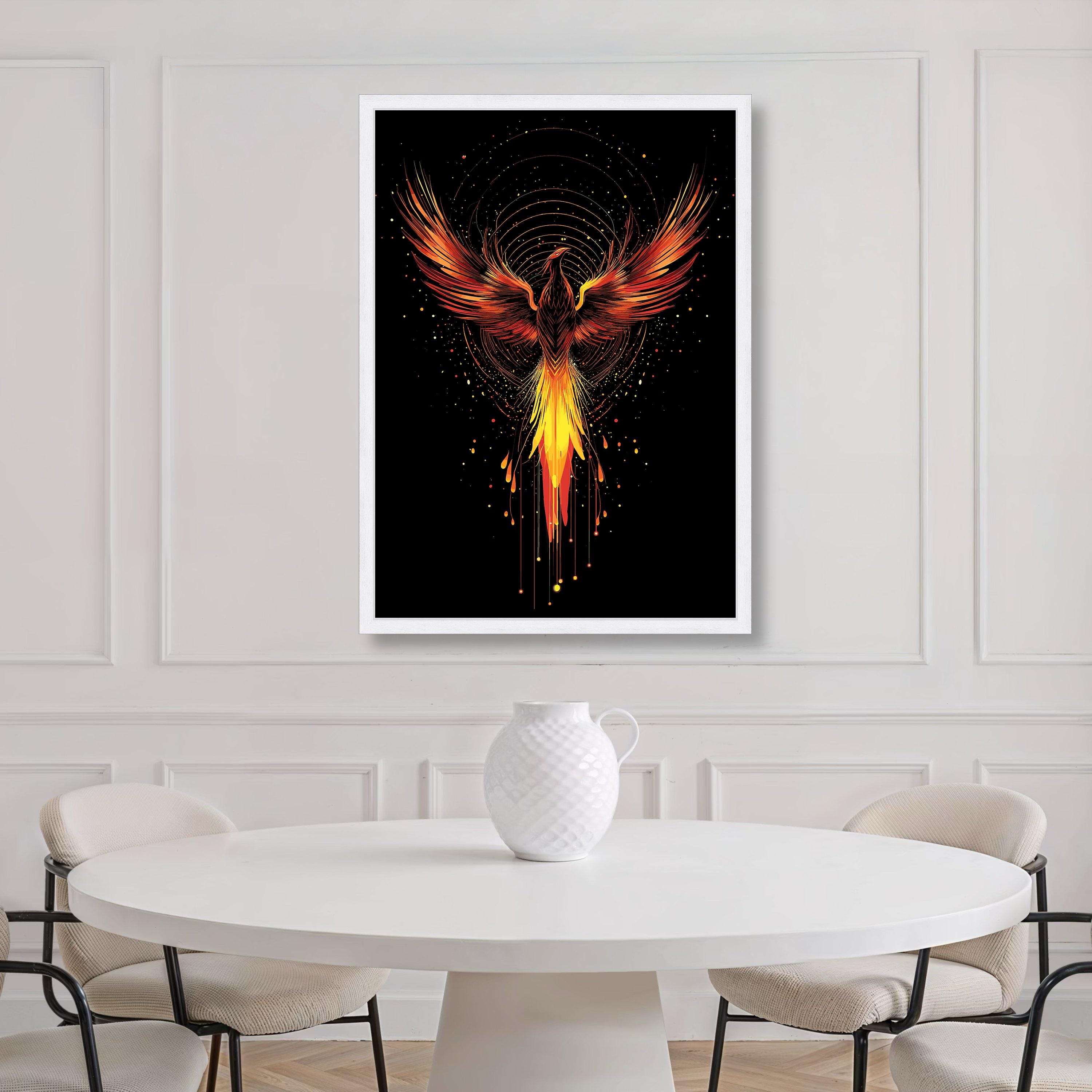 Fiery Phoenix Rising Canvas Wall Art, Mythical Bird Illustration ...