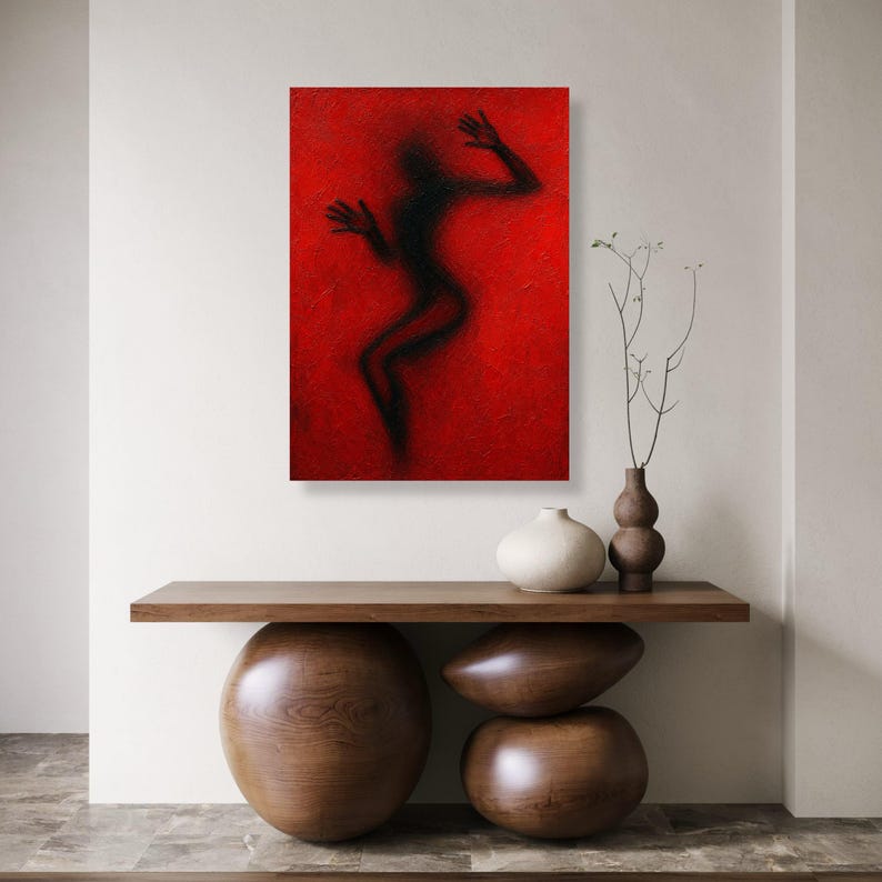 Expressionism Shadow Shadow Silhouette Figure, Abstract Human Shape Canvas, Red Background ...