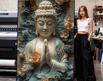 Floral Buddha Canvas Print, Zen Meditation Wall Art