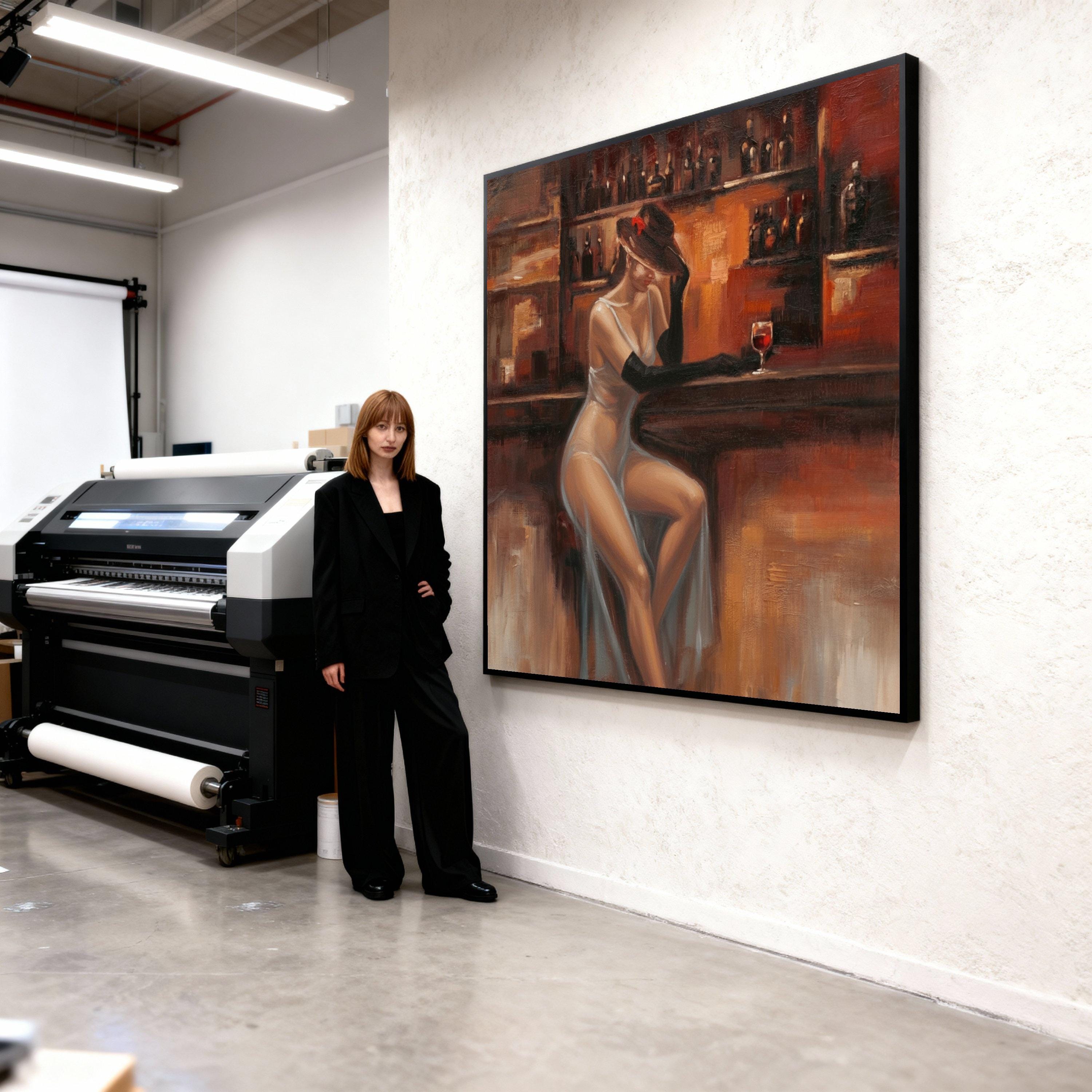 Elegant Woman in Evening Dress Canvas, Vintage Bar Scene Wall Art ...