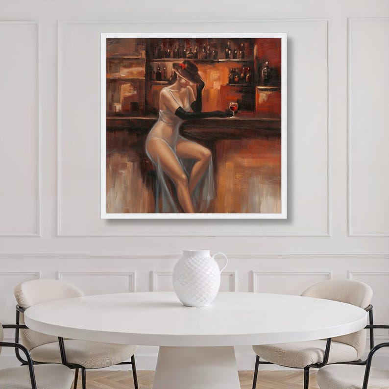 Elegant Woman in Evening Dress Canvas, Vintage Bar Scene Wall Art ...