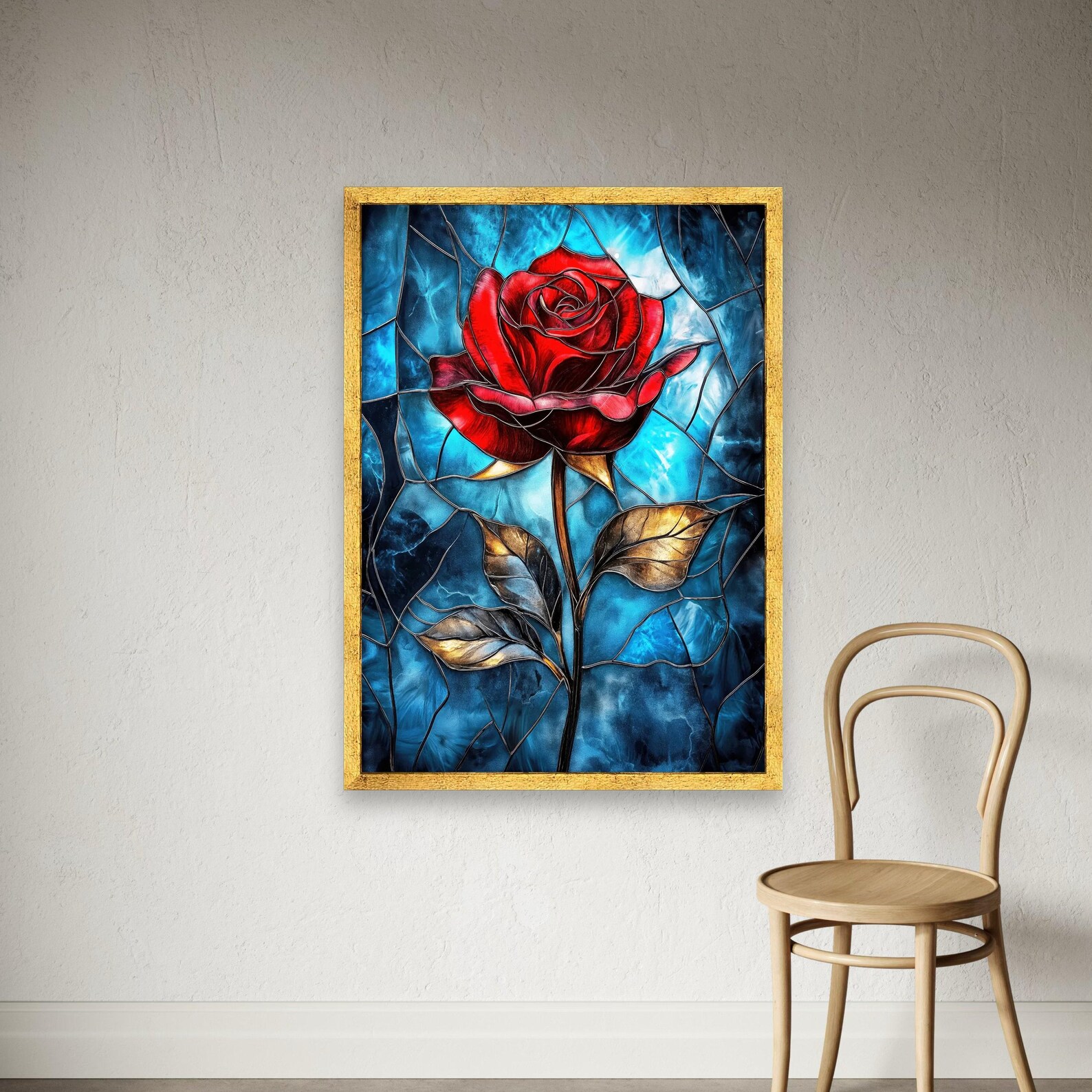 Vibrant Red Rose Canvas Wall Art, Stained Glass Flower Design, Floral ...