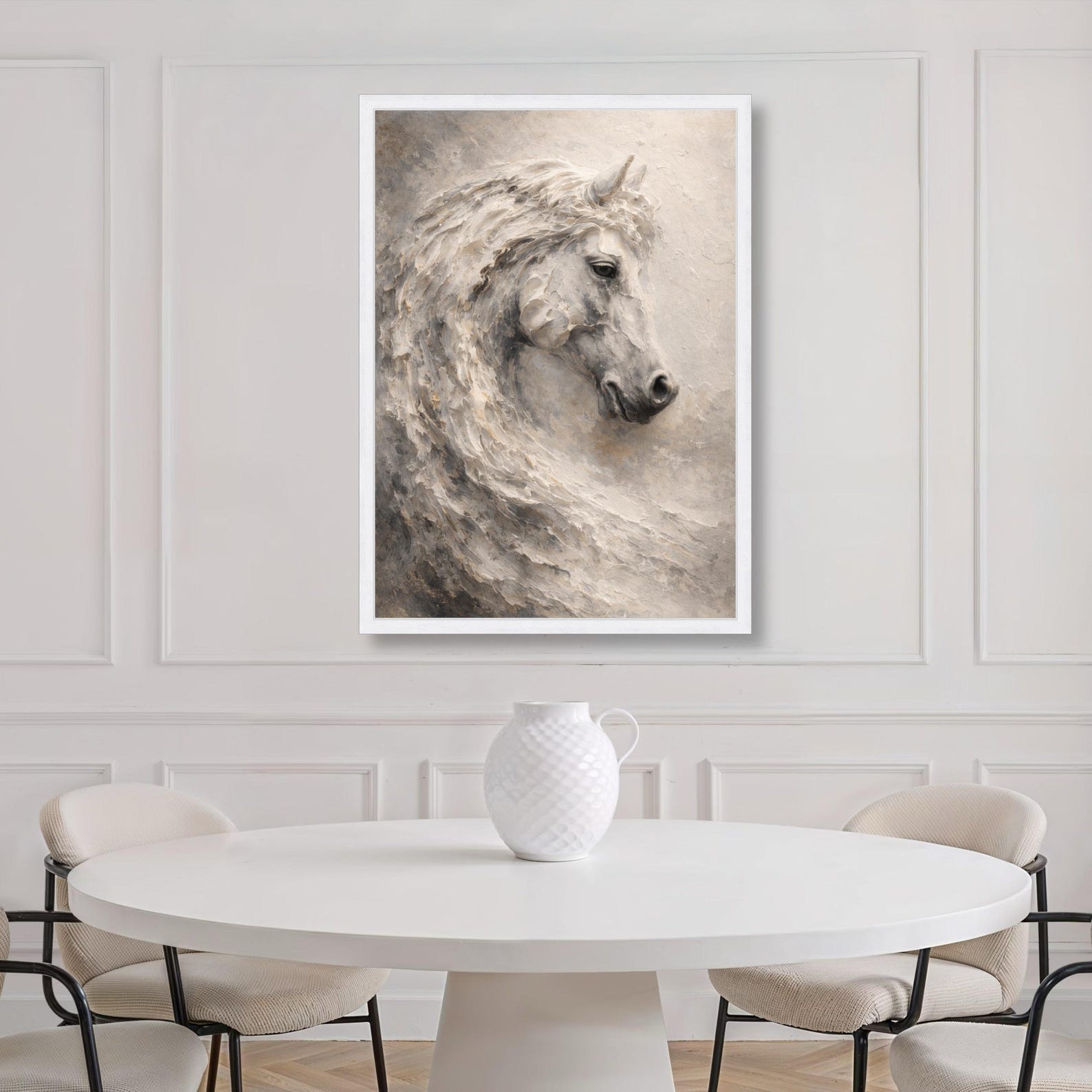 Majestic White Horse Canvas Wall Art, Style Animal Portrait, Neutral ...
