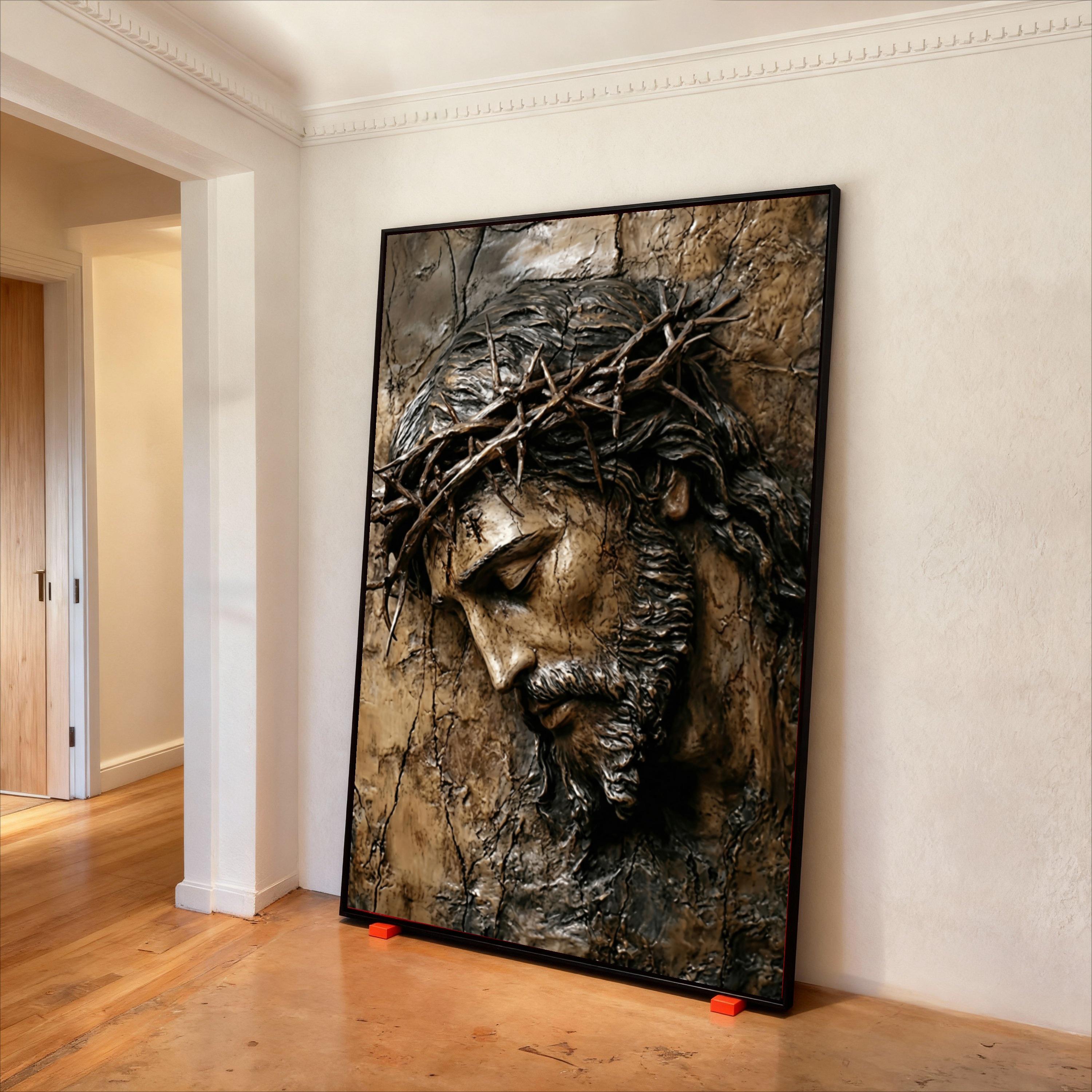 Jesus Christ With Crown of Thorns Canvas Wall Art, Religious Spiritual ...