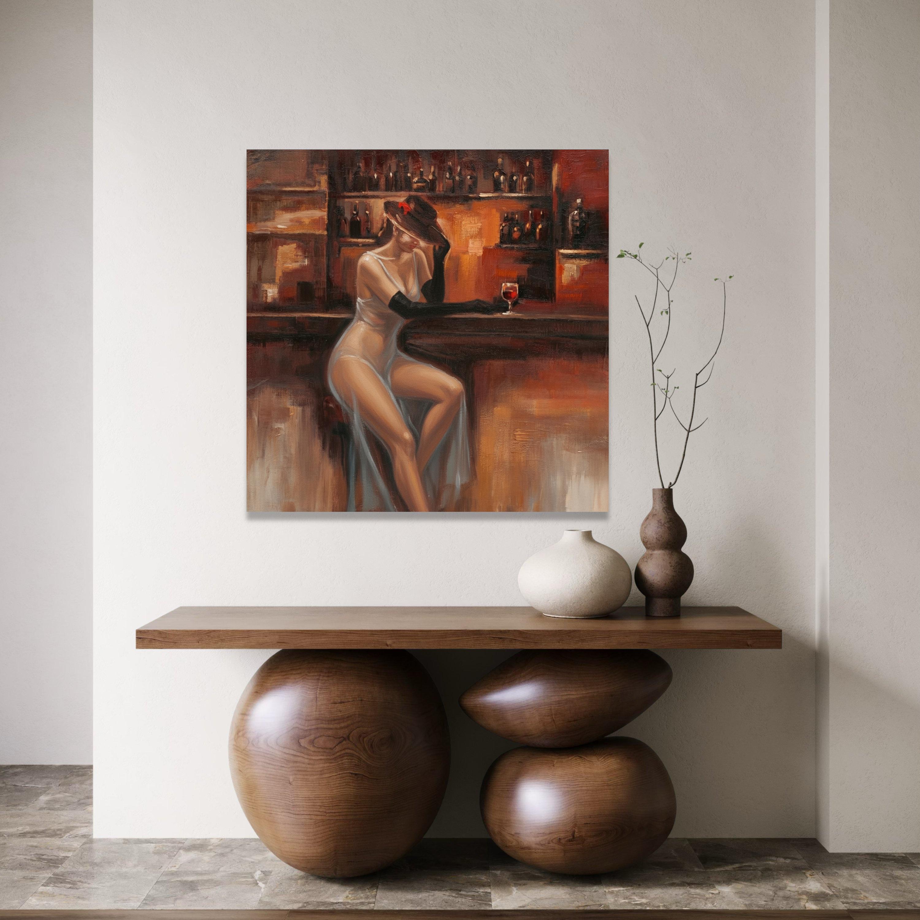 Elegant Woman in Evening Dress Canvas, Vintage Bar Scene Wall Art ...