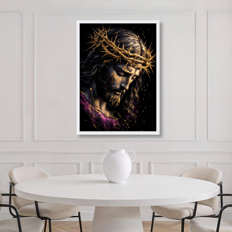 Jesus Christ Golden Crown of Thorns Canvas, Religious Wall Art - Etsy ...