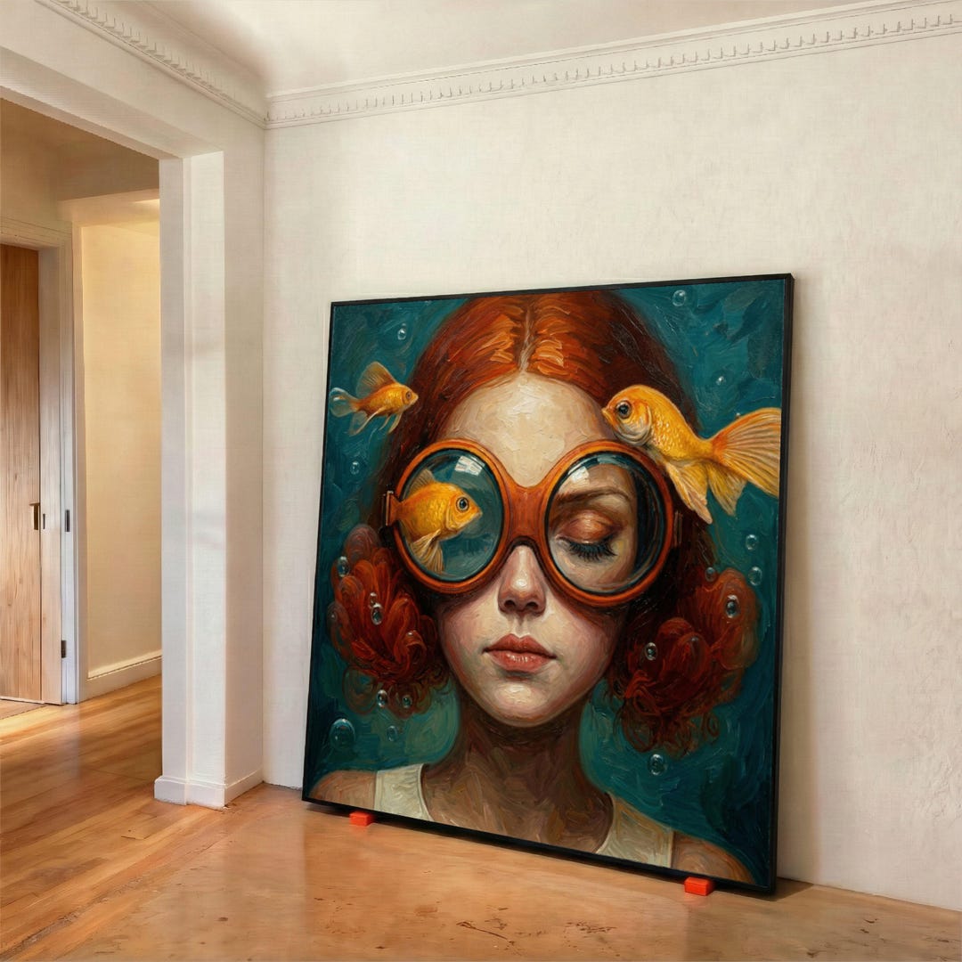 Surreal Girl With Goldfish Goggles Canvas, Underwater Fantasy Portrait ...