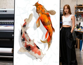 Vibrant Koi Fish Canvas Wall Art, Japanese Koi Carp Painting, Feng Shui Home Decor, Tranquil Aquarium Design, Zen Garden Canvas Print Art