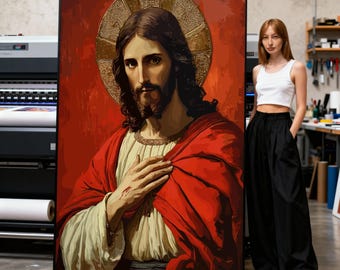 Sacred Heart of Jesus Canvas Art, Religious Christian Home Decor