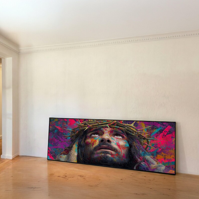 Colorful Jesus Christ Crown of Thorns Canvas, Spiritual Religious Wall ...