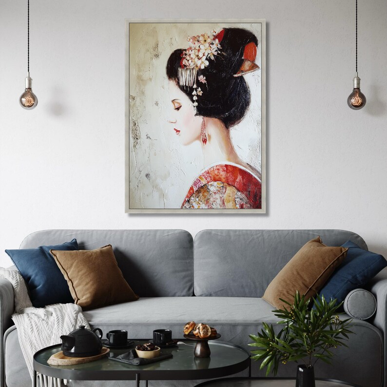 Japanese Geisha Portrait Canvas, Vintage Asian Art Print, Floral ...
