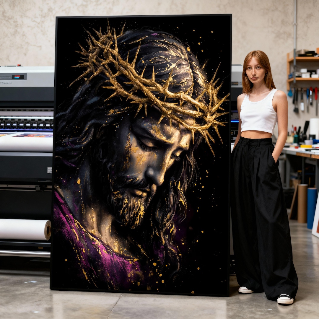 Jesus Christ Golden Crown of Thorns Canvas, Religious Wall Art - Etsy