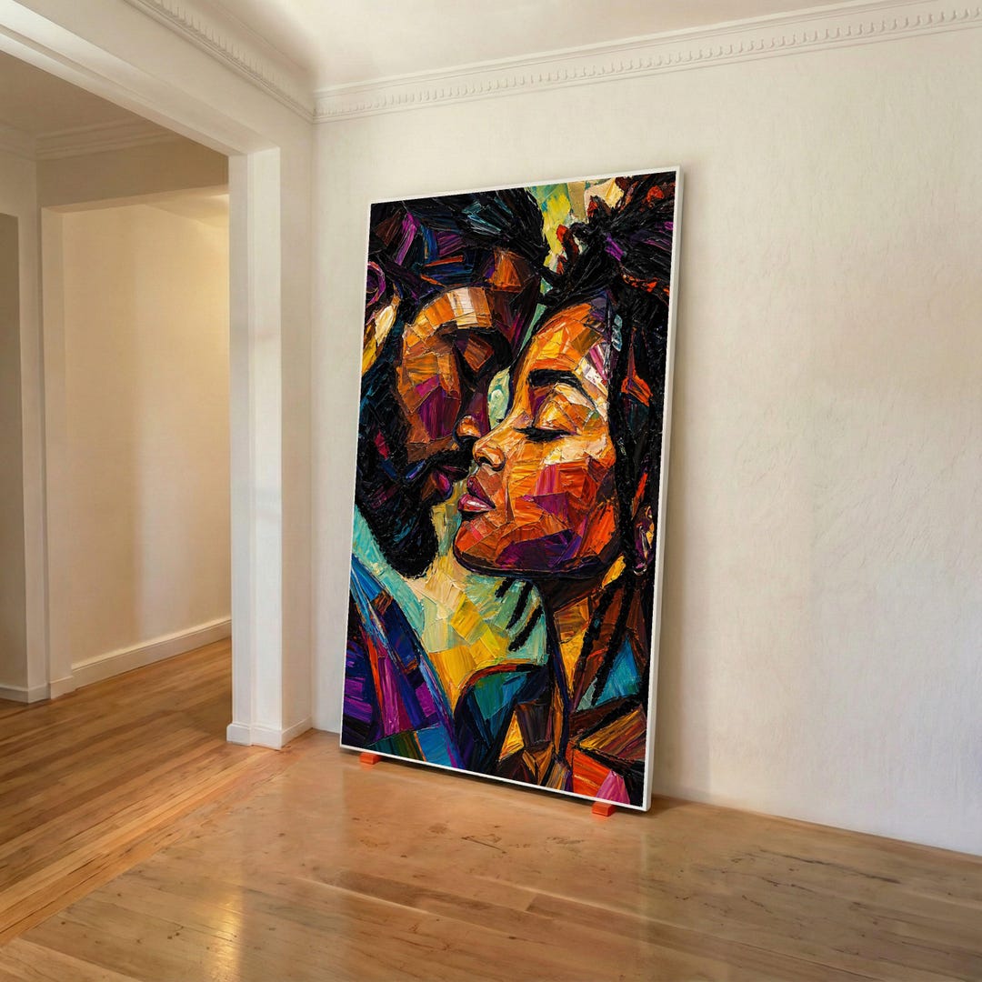 Abstract Intimate Connection Frame Intimate Couple Embrace Canvas, Modern Abstract Art, Colorful Love ...