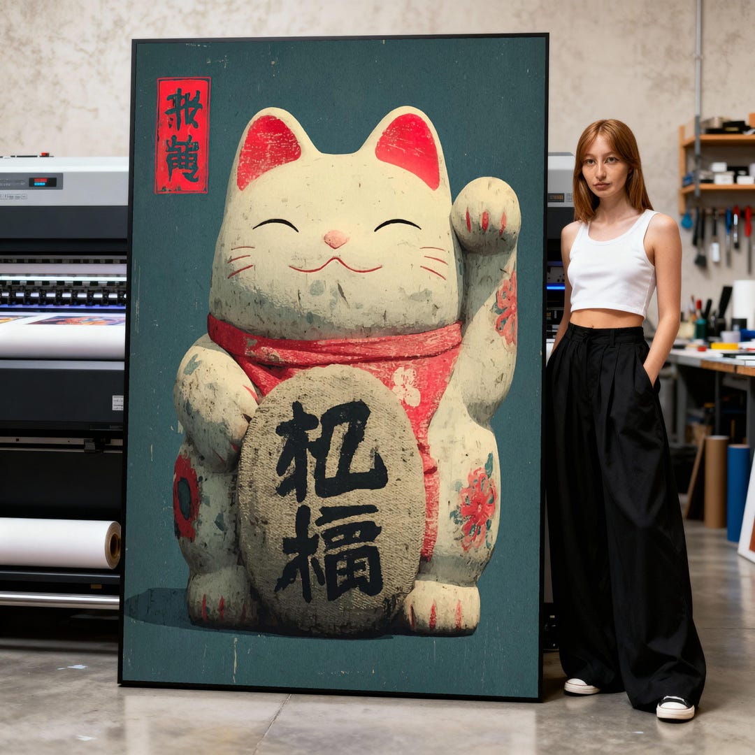 Lucky Cat Canvas Art, Japanese Maneki Neko Painting, Asian Decor - Etsy