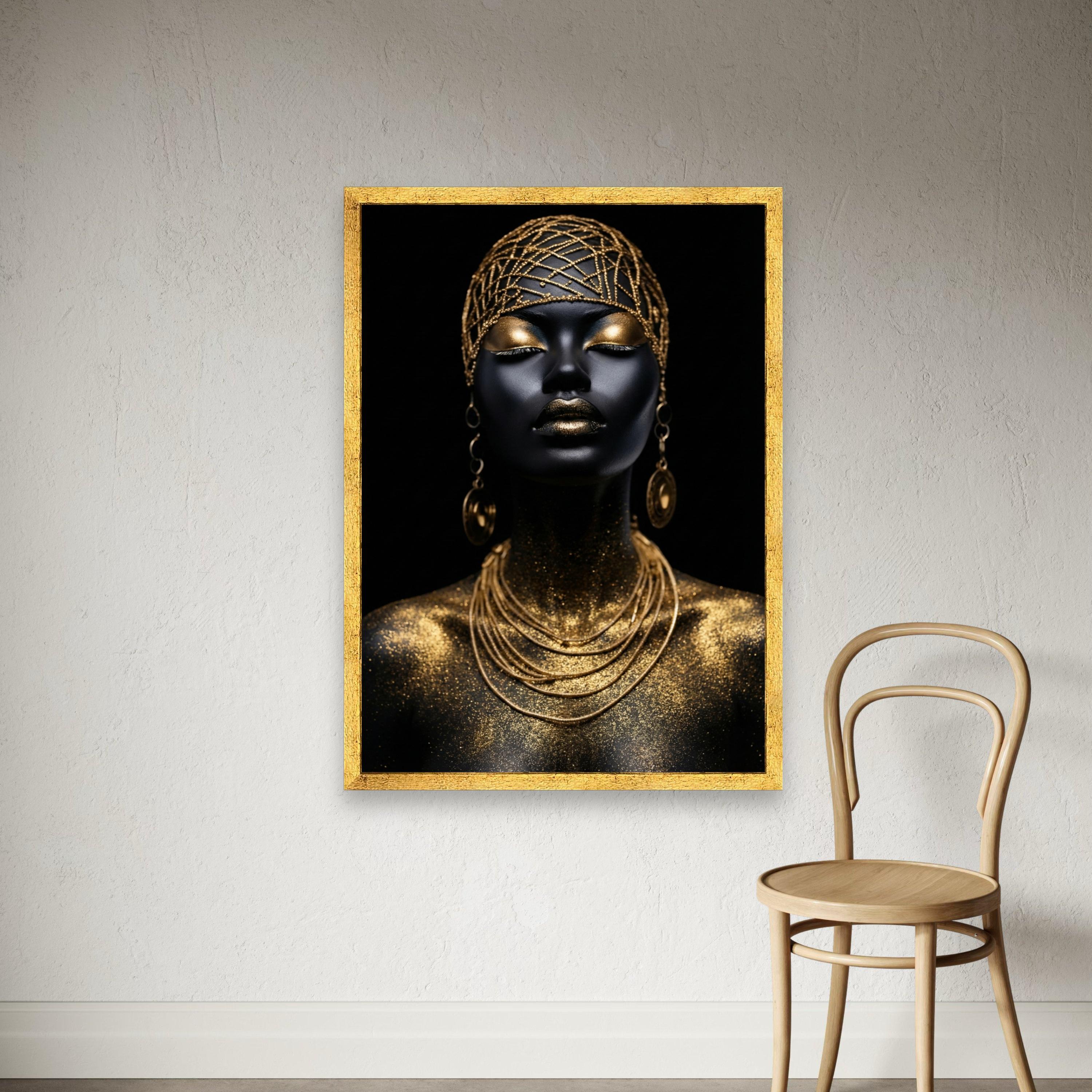 Elegant African Woman Portrait Canvas, Black and Gold Body Art Wall ...