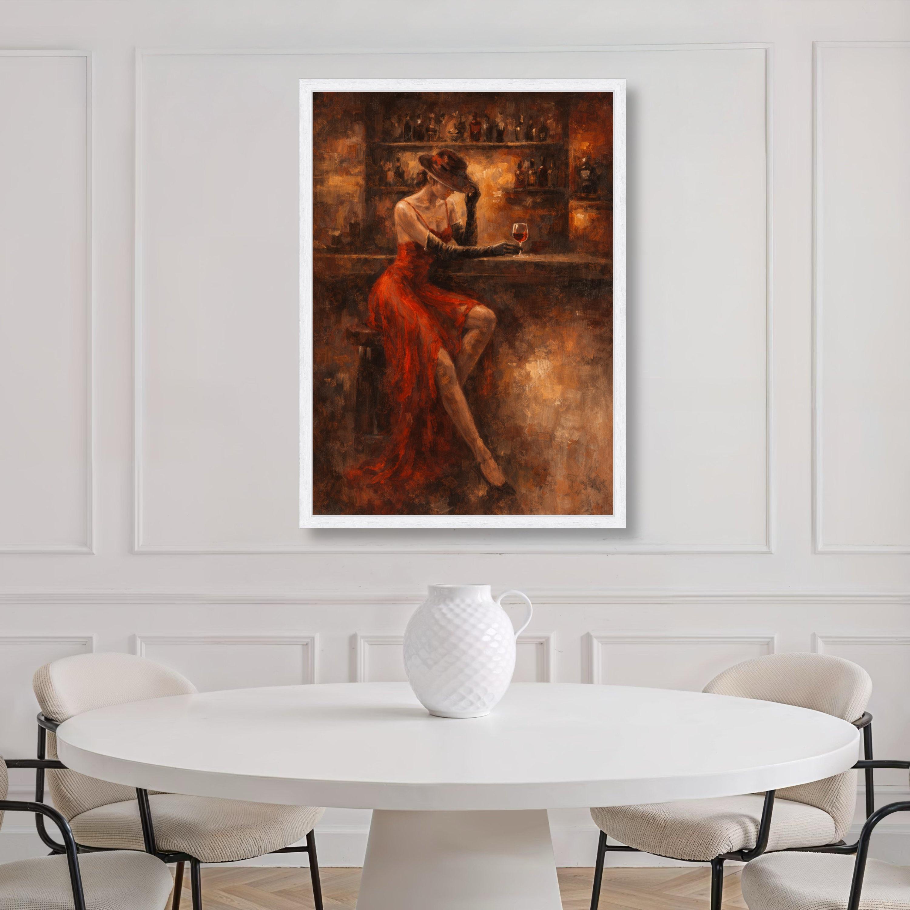 Elegant Woman in Red Dress Canvas, Vintage Bar Scene Wall Art ...