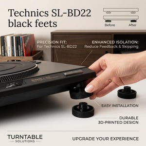 Technics SL-BD22 Replacement Turntable Feet (4) - "Acousti-Isolate" Anti-Vibration Foot Upgrades - Fits SL-BD20, SL-DD33 - Matte Black