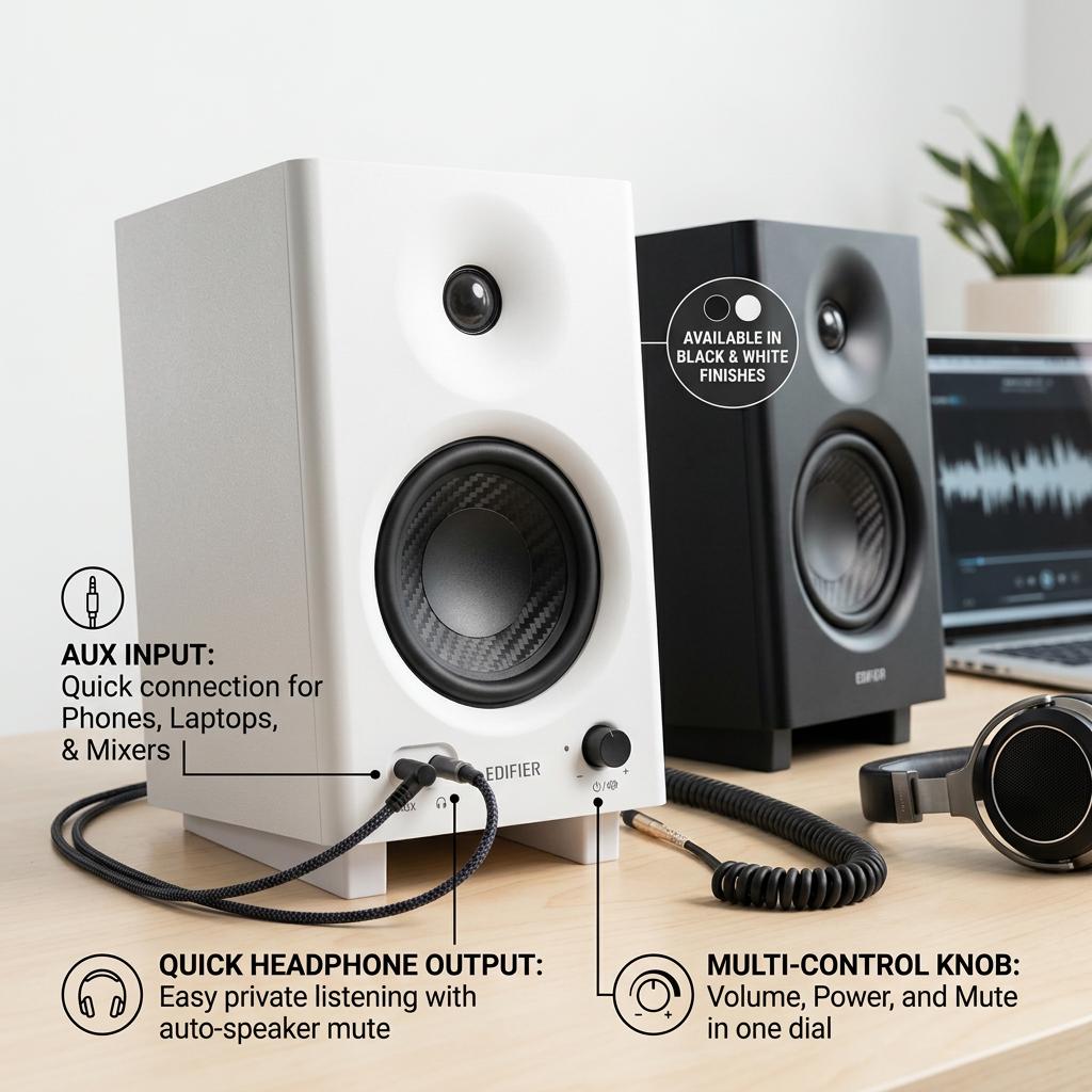 Edifier MR4 スピーカー+ スピーカースタンド Edifier MR4 Desktop Speaker Stands – Tilted Studio Monitor Risers
