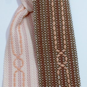 Handwoven Ribbon Cable Scarf: Peach, Brown & Cream