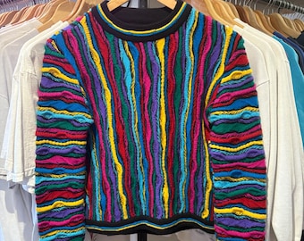 Vintage Coogi 3D Knit Cardigan Sweater Multicolor Mercerized