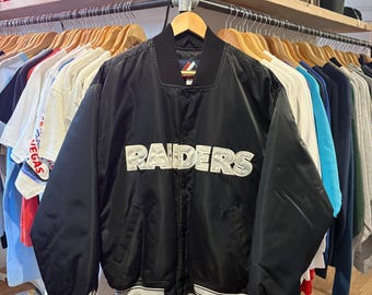 Vintage Oakland Raiders Spellout Satin 80s Jacket Size M