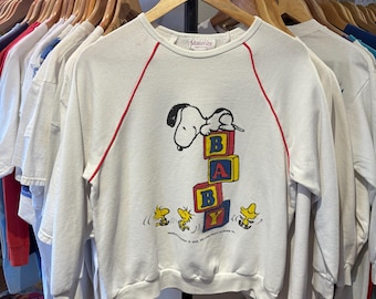 Vintage Snoopy Baby Blocks Sweatshirt 1980s Size M