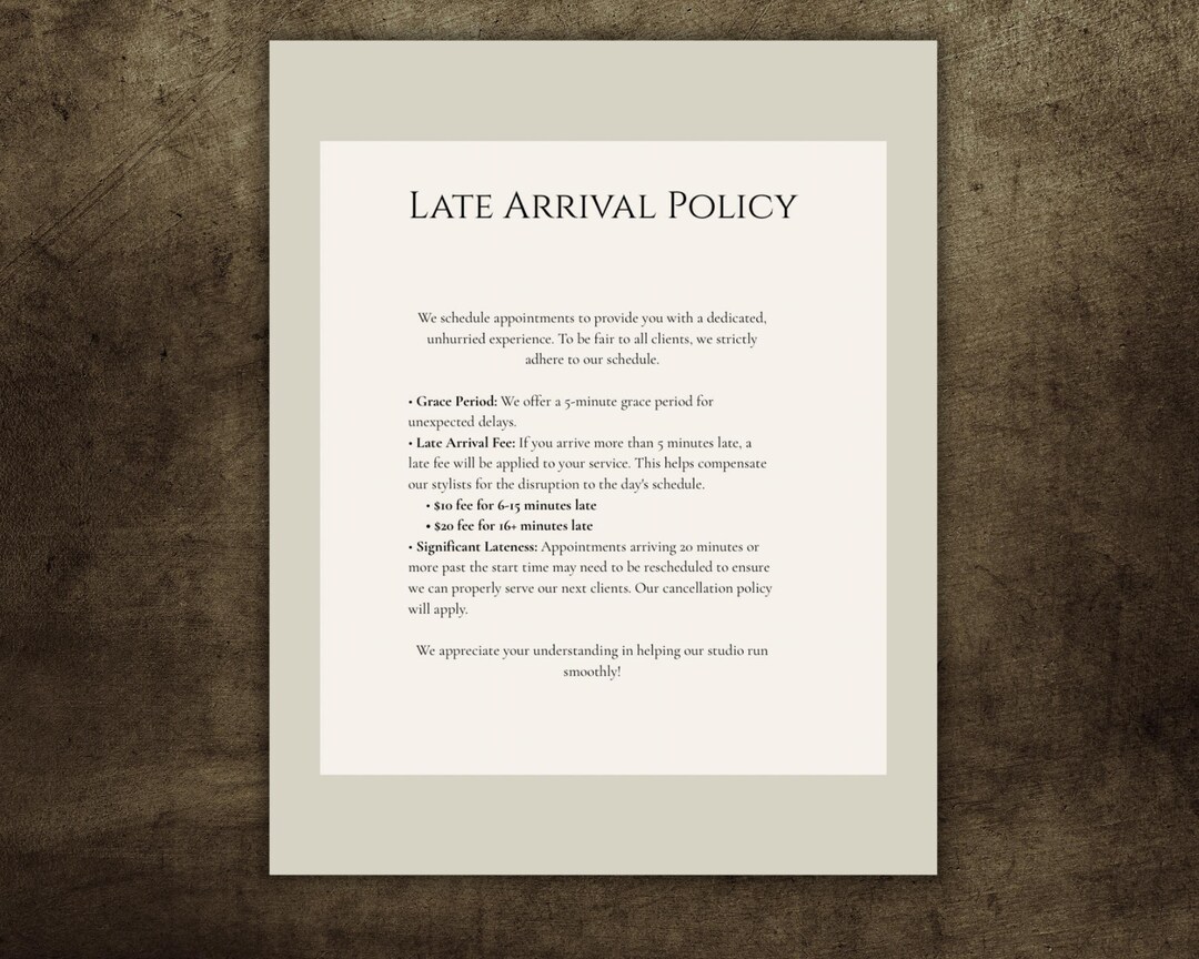 Late Arrival Policy Template for Beauty Businesses | Editable Salon ...