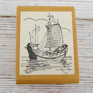 Dschunke Schiff Stempel - Asiatisches Segelboot - Vintage Nautik Stempel - Holzmontierter Stempel