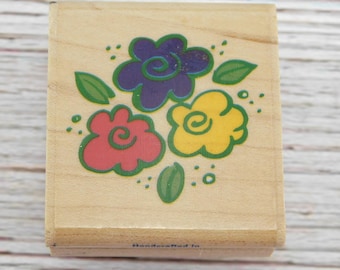 Three Flowers Rubber Stamp by Stampabilities – Floral Trio Stamp for Cardmaking, Scrapbooking, Crafts