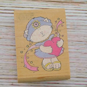 Rubberstempel kat - kat met hart - Sabrina's hart - rubberen stempel - op hout gemonteerde stempel
