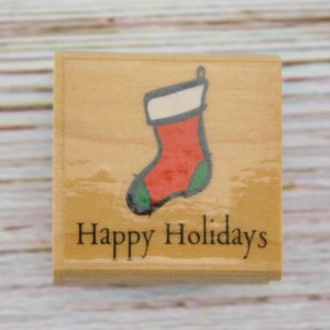 Happy Holidays-stempel - kerstsok - Hero Arts-stempel - op hout gemonteerde stempel
