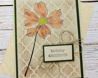 Handmade Floral Birthday Card, Rustic Botanical Birthday Card, Nature Inspired Birthday Card for Her