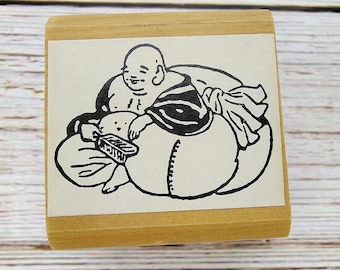 Seated Monk Rubber Stamp – Asian Style Calligraphy or Meditation Art Stamp – Zen Buddhist Figure – Vintage Wood Mounted Stamp
