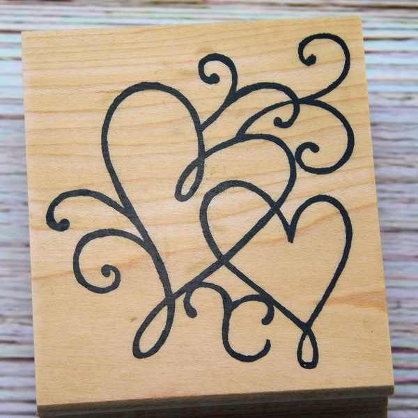 Entwined Hearts Stamp - Valentine Hearts - Great Impressions Rubber Stamp - Wood Mount Stamp