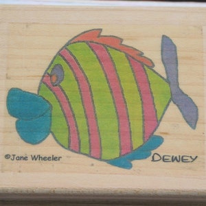Fish Rubber Stamp - Striped Fish Stamp - Dewey Fish - Stamp La Jolla - Wood Mounted Stamp