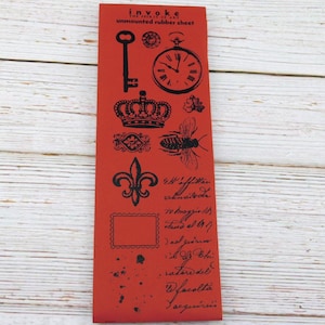 Collage Stamp Set - Fleur de Lis Stamp - Pocket Watch Stamp - Invoke Art Stamps - Collage Elements - Unmounted Rubber Stamps