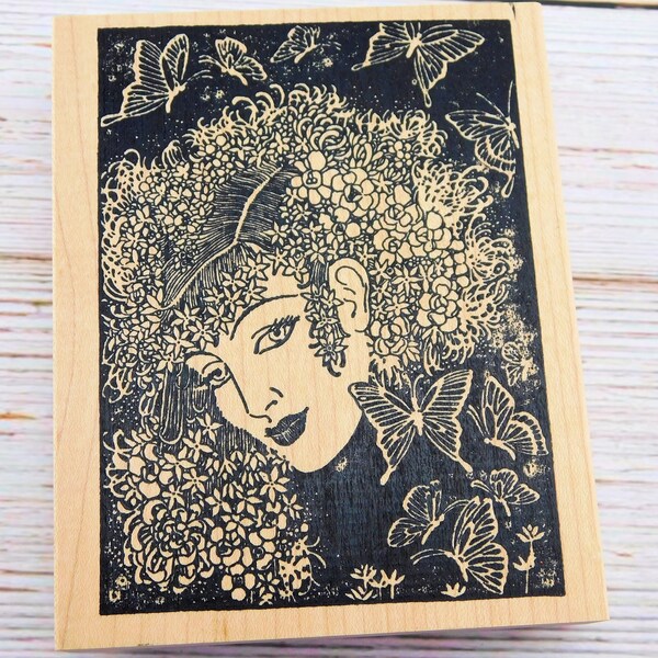 Young April Rubber Stamp - Art Deco Stamp - Don Blanding Art - Stampland Stamps - Wood Mounted Stamp