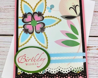 Floral Birthday Card for a Friend – Handmade Thinking of You Birthday Card, Soft Feminine Birthday Wishes Card
