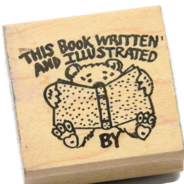Bear Bookplate Stamp - This Book Written and Illustrated By - Book Stamps - Library Stamps - Teacher Stamps - Classroom Stamps