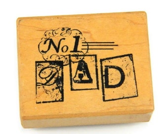 No. 1 Dad Rubber Stamp - Dad Text Stamp - American Art Stamp - Wood Mounted Stamp