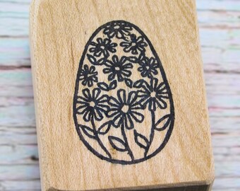 Floral Easter Egg Rubber Stamp | Spring Flower Egg Stamp for Card Making, Scrapbooking, Handmade Cards